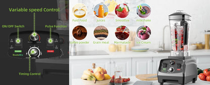 BioloMix 3HP 2200W Heavy Duty Grade Timer Blender Mixer Juicer Fruit Food Processor Ice Smoothies BPA Free 2L Jar