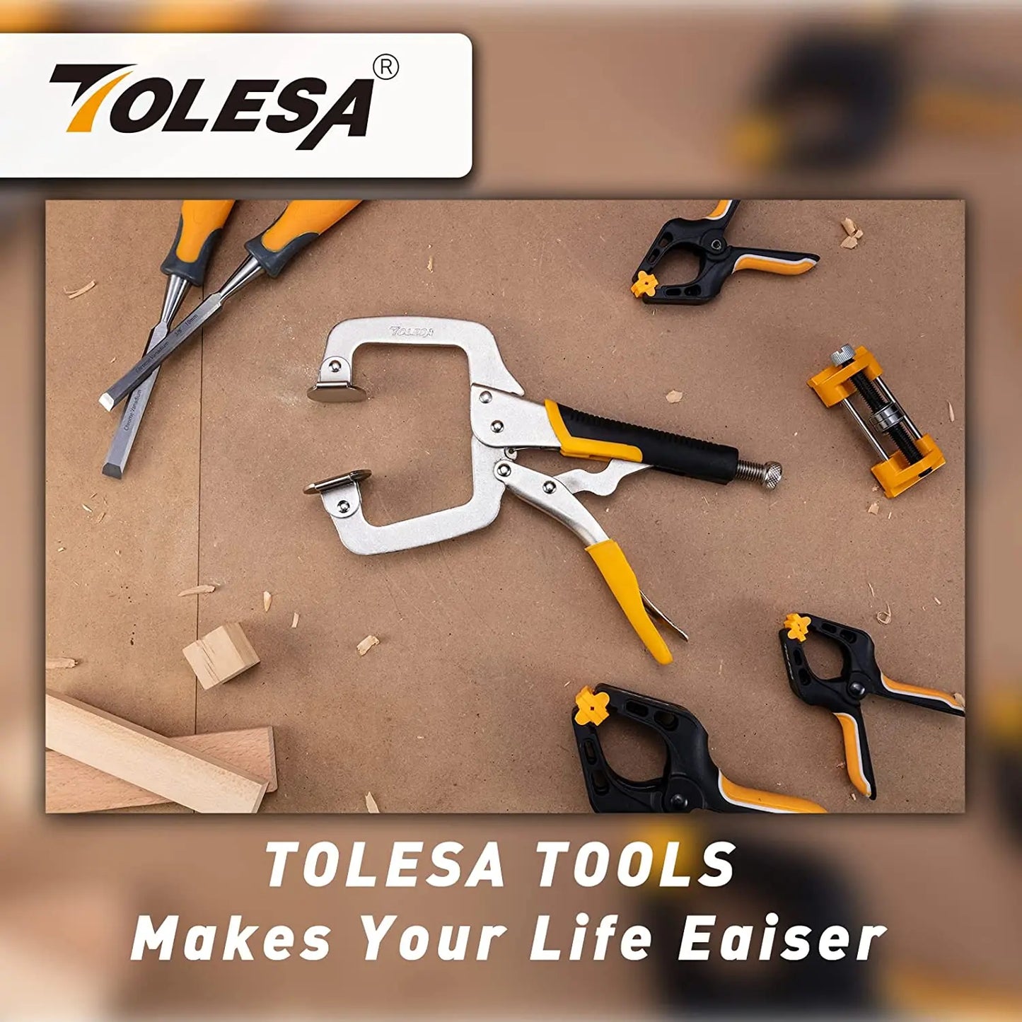TOLESA 1/2PC 11" Pocket Hole Jig Clamp Face Clamp With Swivel Pad Heavy Duty C Clamp for Pocket Hole Joinery Cabinet Carpentry