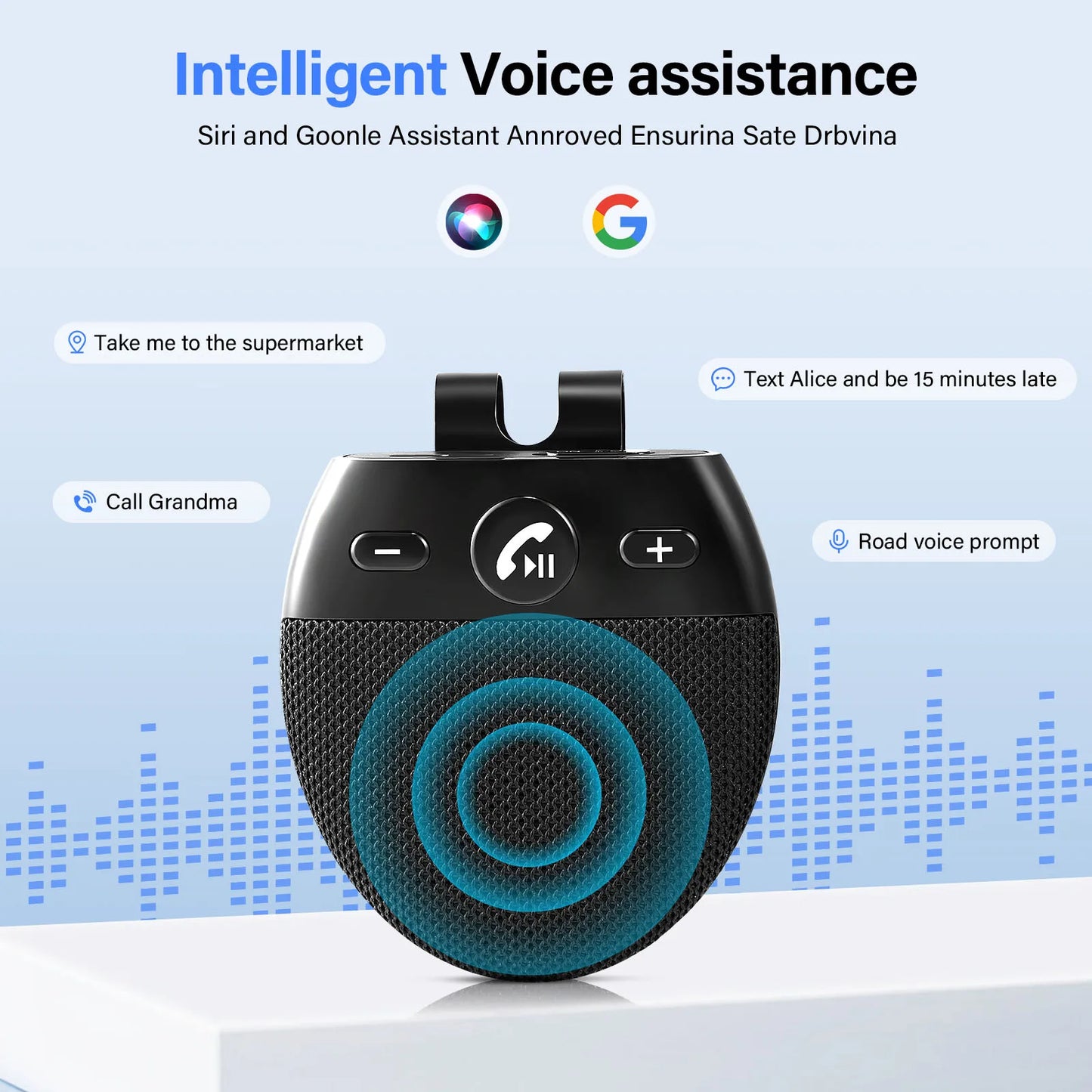 Hands Free Car Phone Kit Bluetooth Car Hands Free Kit Support 2 Phones Connection Support Siri Assistant Hands Free Speaker