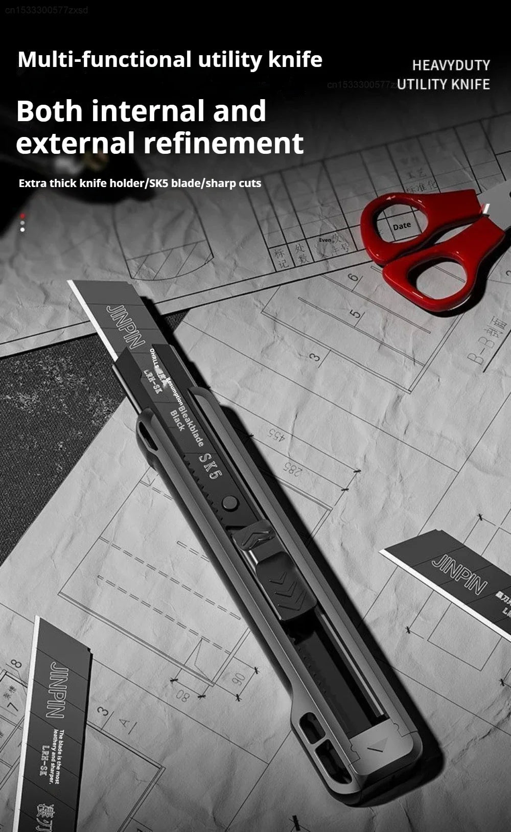 Heavy Duty Utility Knife Large Thickened Wallpaper Cutter Snap Off Cutter Blades Cutter Sharp Paper Cutting Knives Multi Purpose