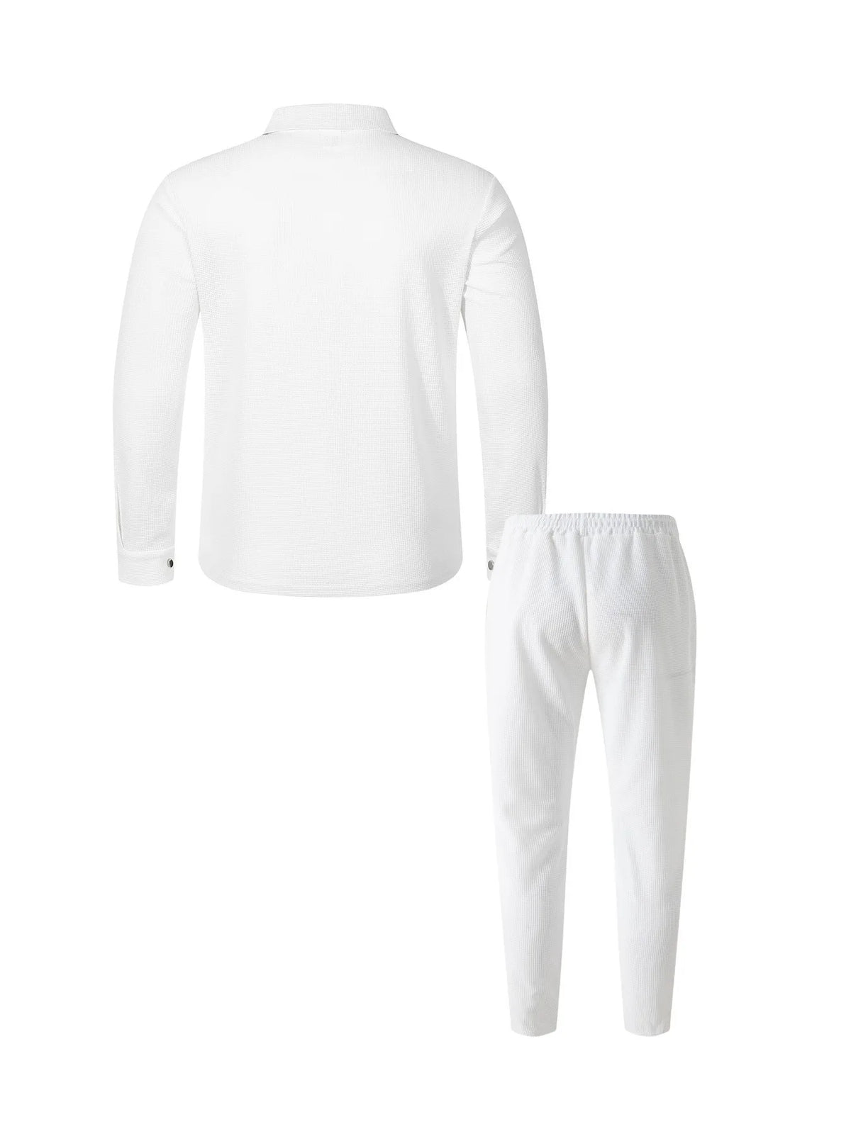 2026 Men's New Style Waffle Plain Color Collar Button-Down Pockets Long-Sleeved Pants Casual Jacket Set