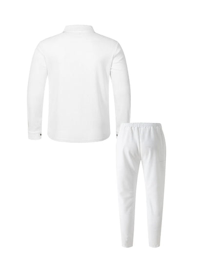 2026 Men's New Style Waffle Plain Color Collar Button-Down Pockets Long-Sleeved Pants Casual Jacket Set