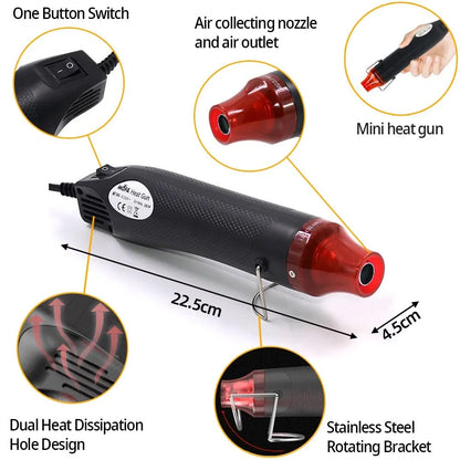 220/110V Hot Air Gun DIY Tool Heat Electric Power Tool Mini Soldering Temperature Crafts Blower with Supporting Seat Shrink