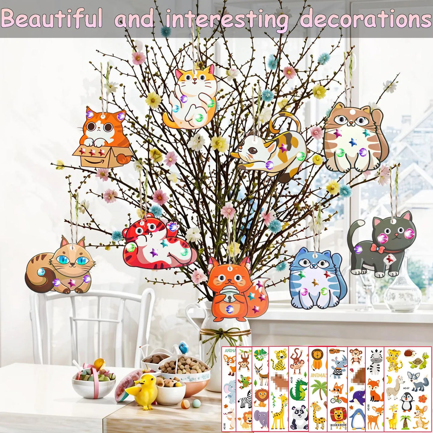 290PCS Wooden Cat Painting DIY Handcraft Kit Creative Decoration Artwork Craft Set Ideal for Drawing & Handmade Gifts