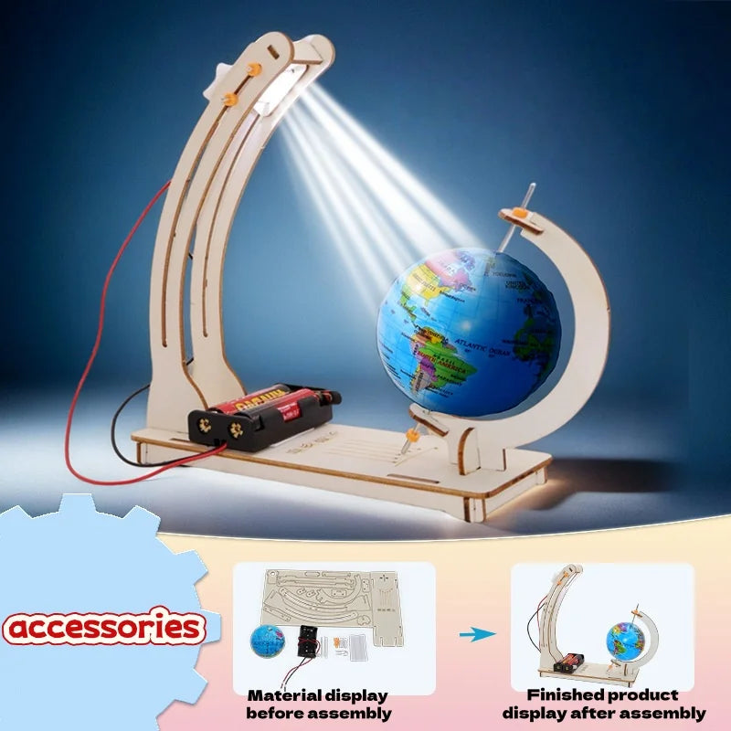 DIY STEM Earth Model Day Night Cycle Educational Globe Toy Wooden Handmade Toy Science Kit for Kids Classroom Physics Learning