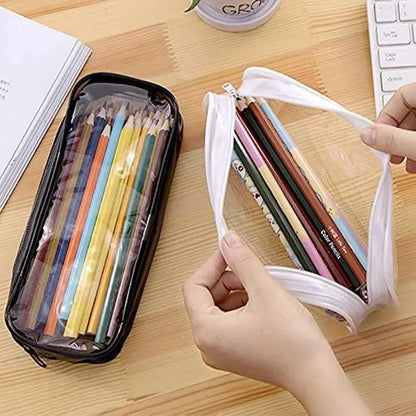 Solid Color Transparent Waterproof Pencil Case – Large Capacity Makeup & School Supply Organizer for Girls and Office Use
