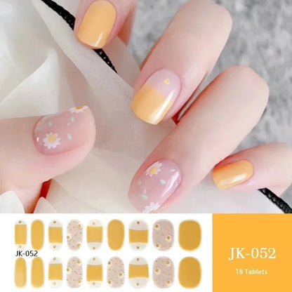 16/18/20Tips Semi-Cured Gel Nail Strips Adhesive Full Cover Stickers for Nails UV Lamp Need Press On Nails Fashion Manicure