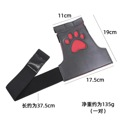 Unisex PU Leather Padded Dog Paw Print Mitts Gloves for Puppy Play BDSM Bondage Fetish Slave Cosplay Party Roleplay Adult