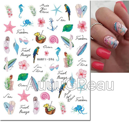 3d Nails Art Decals Spring Fruits Pink Full Tips Peony Magnolia Flowers Adhesive Sliders Stickers Decoration For Nails Manicure