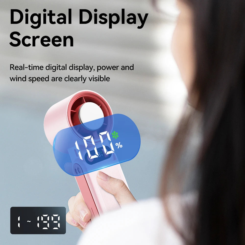 Portable Handheld Fan LED Digital Display With Refrigeration Board 90° Foldable  199Gear Strong Wind Speed 8000mAh F16