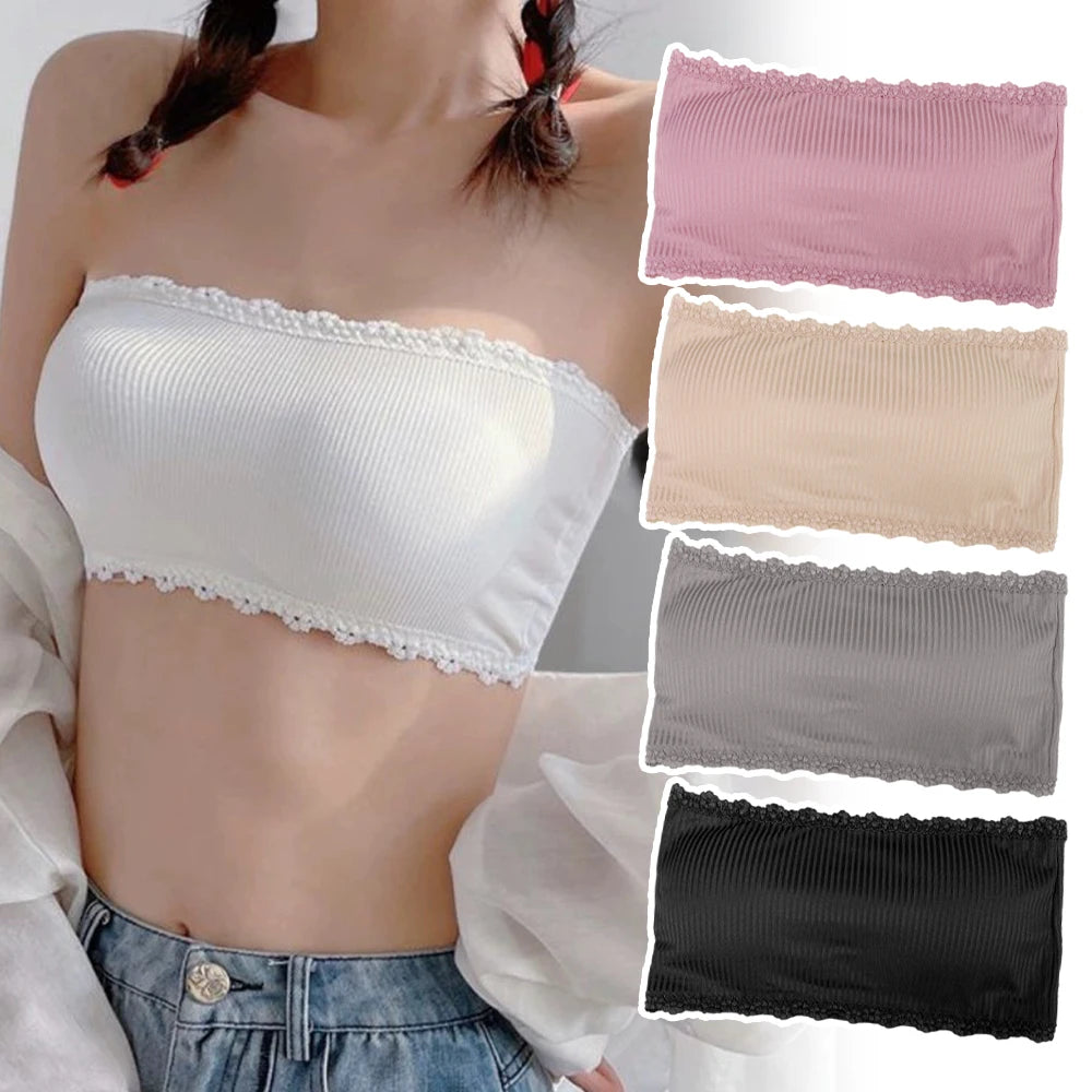 Lace Strapless Bra Women Sexy Tube Top Invisible Push Up Bralette Lady Seamless Underwea Lingerie Summer Chest Wraps Crop Tops