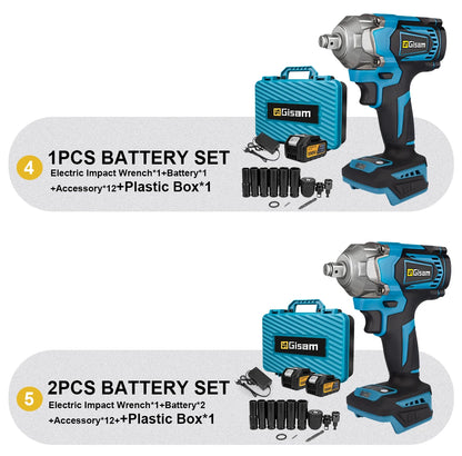 Gisam 1200NM Brushless Electric Impact Wrench Rechargeable Wrench 1/2" Car Tires Cordless Power Tools For Makita 18V Battery Pin