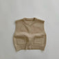 Children's Coat Autumn Children's Minimalist Pocket Sweater Kids Boys Girls Solid Color Cardigan Round Neck Vest Knitted Sweater