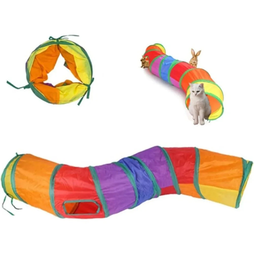 Small Pet Entertainment Accessory, 2-Way Foldable Interactive Tunnel with Side Openings, Indoor Outdoor Play Tube for Exploration, Ideal Toy for Cats, Puppies and Pet Rabbits