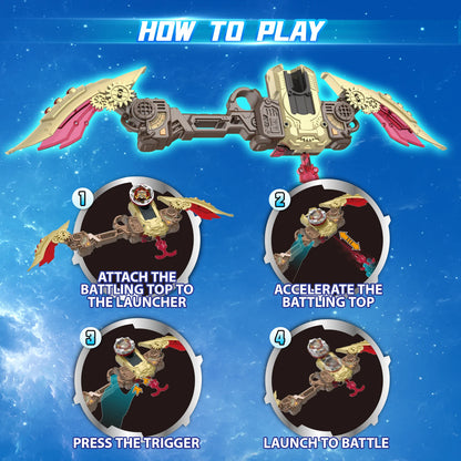 INFINITY NADO S7 Battle Top with Bow Launcher Infinite Acceleration, Metal Defense Type Battle Toy, Right-Spinning Top Game Toys