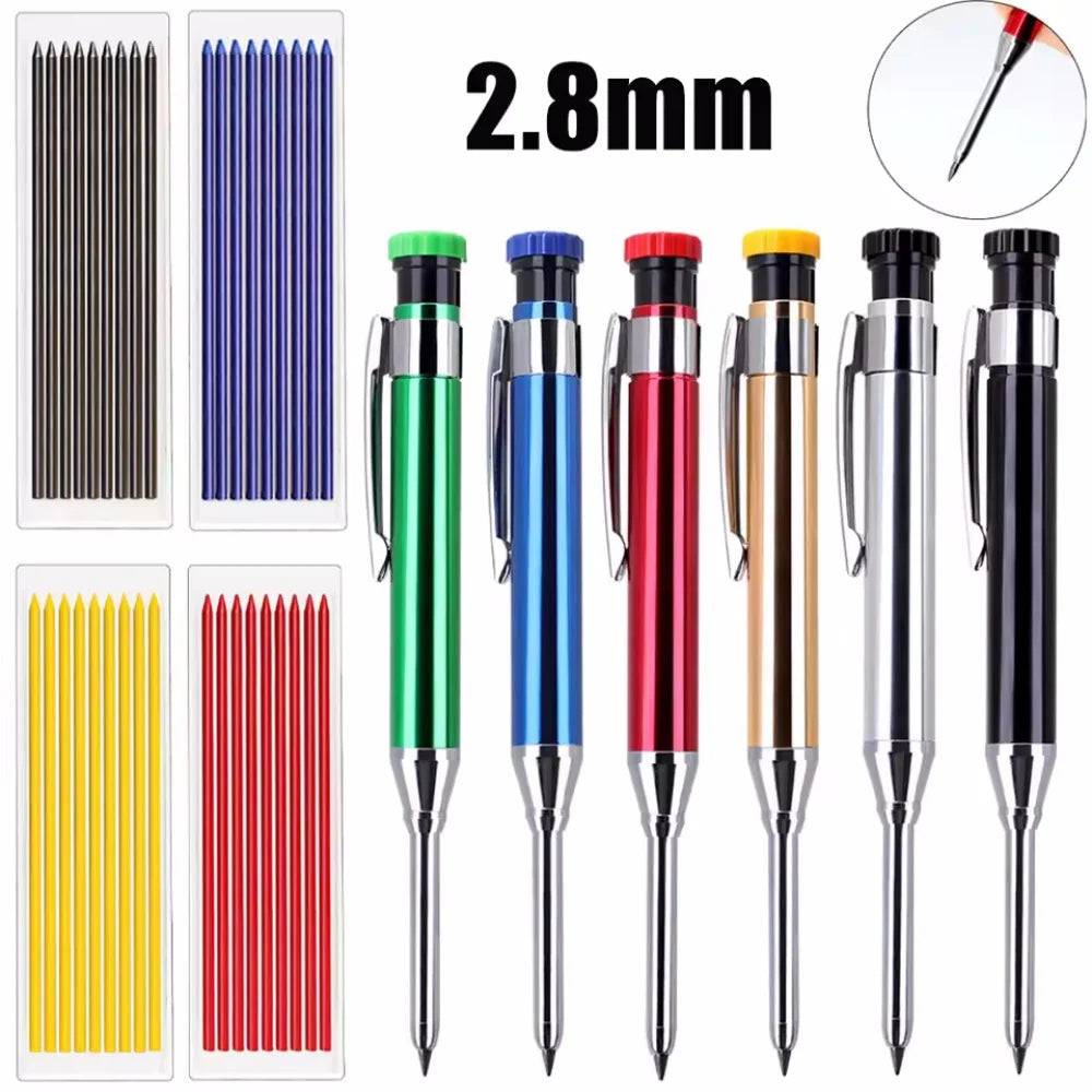 Solid Carpenter Pencil Set Woodworking Tools Mechanical Pencil 4 Colors Refill Construction Job Tools Carpentry Marking Scriber
