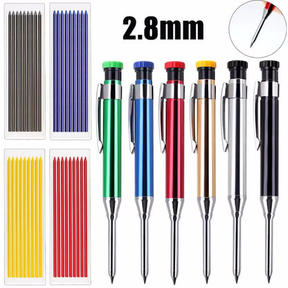 Solid Carpenter Pencil Set Woodworking Tools Mechanical Pencil 4 Colors Refill Construction Job Tools Carpentry Marking Scriber