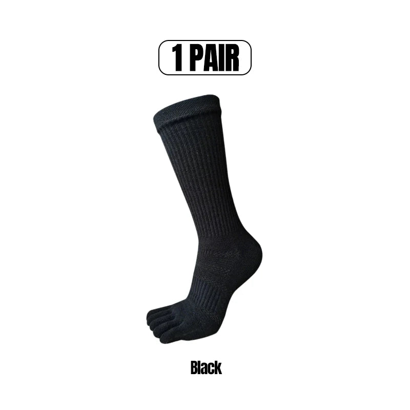 1/5 Pairs Men's Toe Socks Long Compression Sweat-Absorbing Fitness Marathon Hiking Outdoor Basketball Five Finger Sport Socks