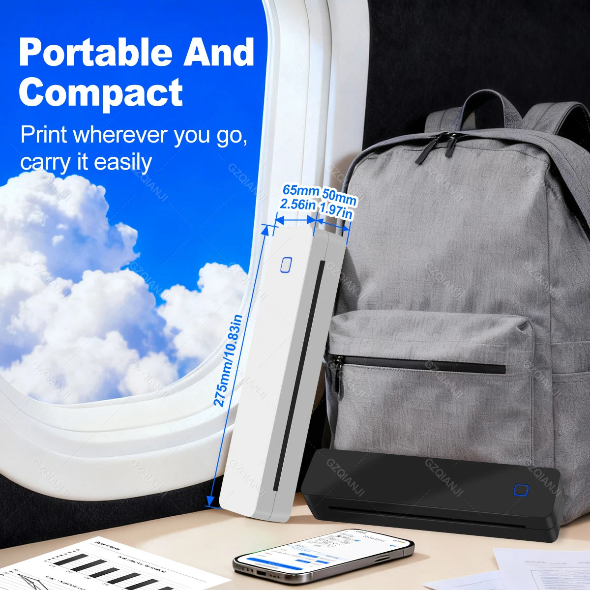 Mini Portable A4 Thermal Printer Bluetooth-compatible Photo PDF Printing Machine Folded Rolls Paper for Office Home Travel