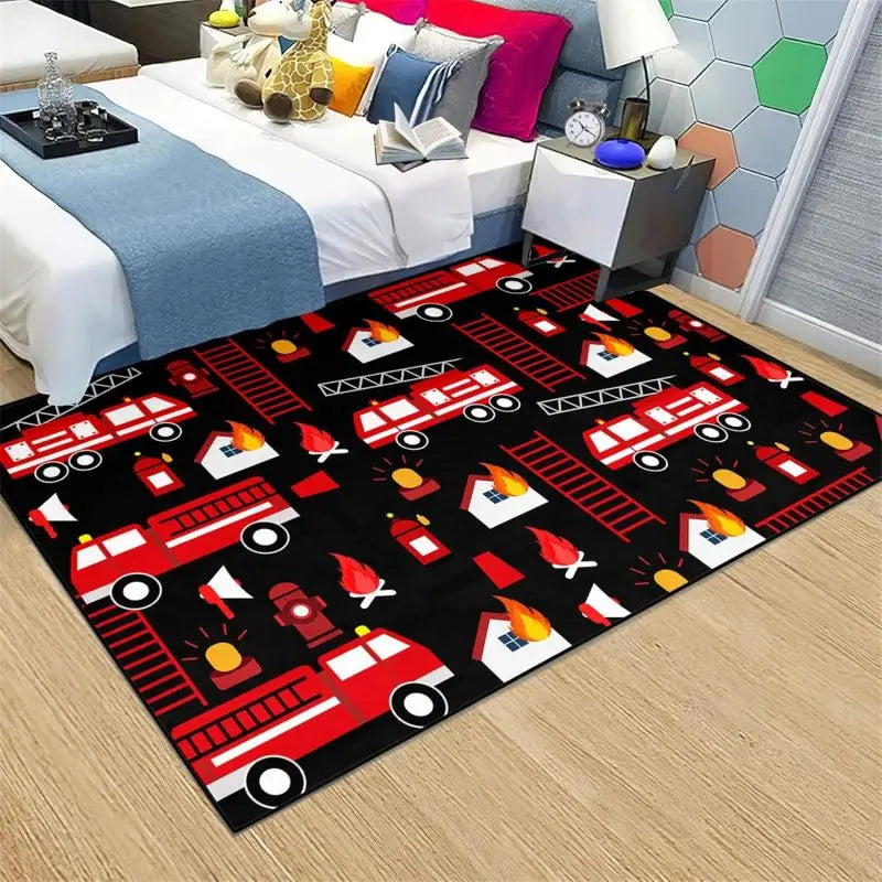 Construction Car Print Area Rug Washable Carpets for Kids Bedroom Living Room Kitchen Entrance Mat Non Slip Flannel Mats