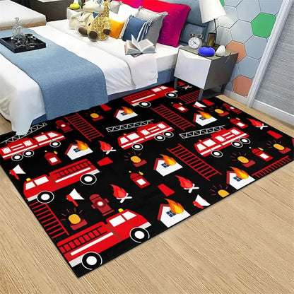 Construction Car Print Area Rug Washable Carpets for Kids Bedroom Living Room Kitchen Entrance Mat Non Slip Flannel Mats