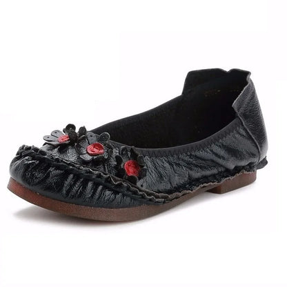 Vintage Flower Moccasins Woman Genuine Leather Ballet Flats Ladies Hollow Slip Ons Women's Luxury Loafer Purple Walking Shoes 42