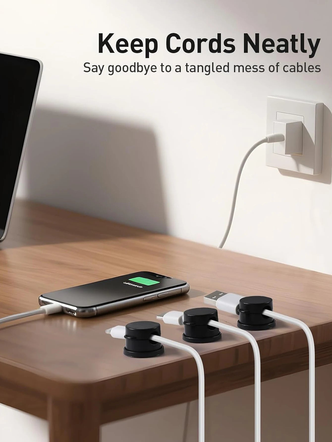 6PCS Magnetic Cable Clips Cable Smooth Adjustable Cord Holder Cable Organizer Holder Under Desk Cable Management
