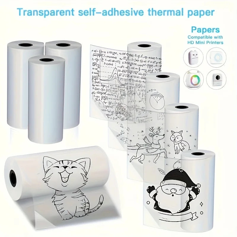 57mmx3m Clear Thermal Sticker Roll - Custom Design/Graphics Labels for T02/M02X/M02L Mini Printers Photo/Study/Journal/Christmas