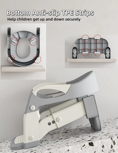 Kids Potty Training Seat With Steps, 3 In 1 Toddler Toilet Ladder Seat, Soft Mat Non-slip Splash Guard Toilet Seat (Grey)