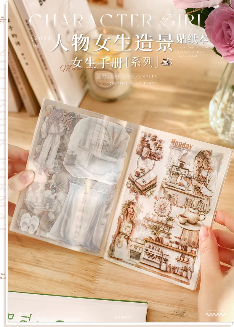 JIANQI 20 Sheets PET Die cut Stickers book Girl's Handbook Decorative handmade Scrapbooking Material Diary Album Craft Supplies