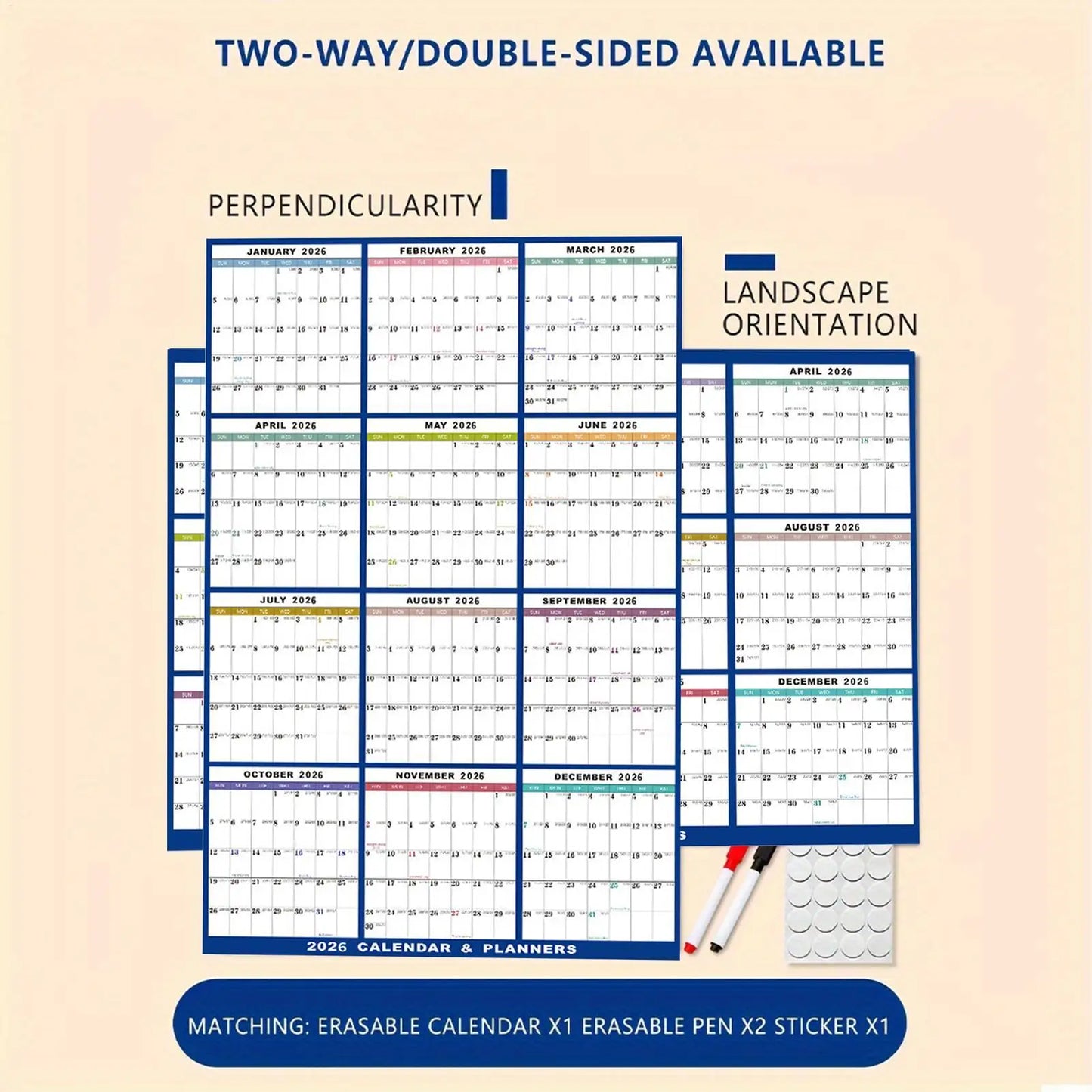 Large Dry Erase Calendar for Wall 2026 Wall Calendar 12 Month 24 X 36 Inch Yearly Schedule Organizer for Indoor Home Fridge