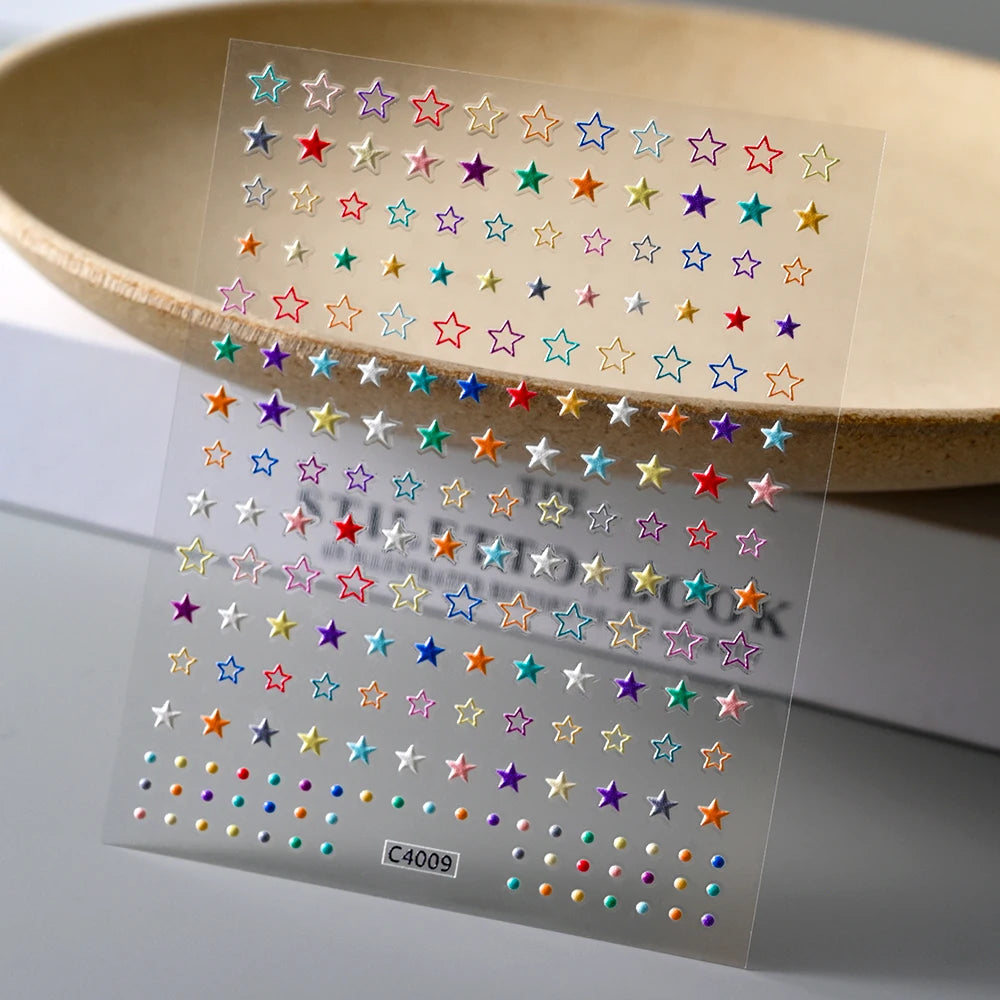 Black White Star 3D Nail Art Sticker Y2K Pentagram Self-Adhesive Decals Laser Shiny Glitters Starlight Manicure Ornaments Slider
