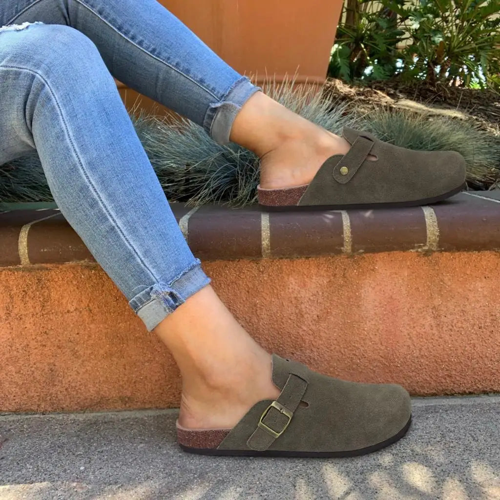 Shevalues Men's Suede Clogs Soft Leather Mules Men New Summer Men Cork Sandals Comfort Slip On Unisex Clogs With Arch Support