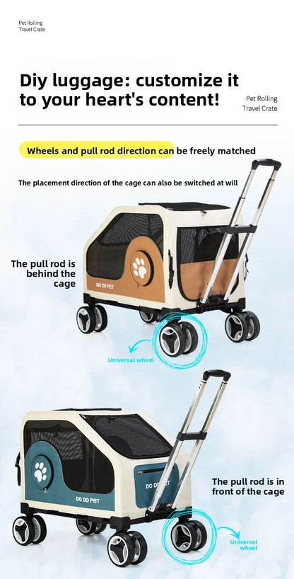 Large Pet Stroller with Telescopic Handle Silent Wheels Foldable Dog Cat Trolley Carrier Breathable Mesh Medium Pets Travel Cart
