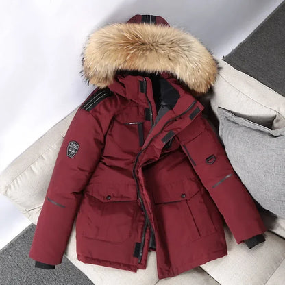 Men Winter Duck Down Coats Hooded Fur Collar Casual Long Puffer Jackets Quality Male Outdoor Windproof Warm Winter Parkas 4XL