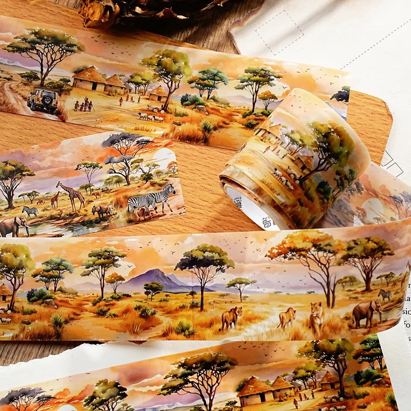 45mm * 2m Free Wind Series Retro Watercolor Landscape PET Stickers Creative Decor DIY Diary Scrapbook Collage Aesthetic Supplies