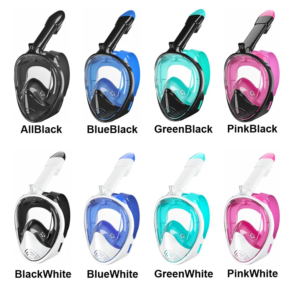 Full Face Snorkel Mask Silicone Diving Mask Full Dry Panoramic With Camera Holder Large Frame Swimming Goggles Set For Adults