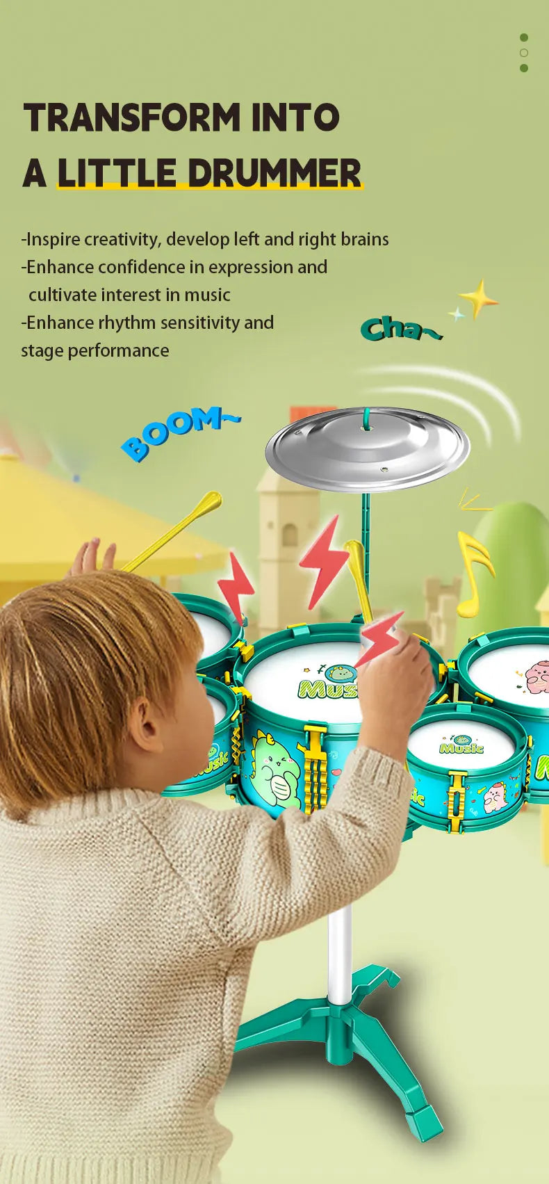 Drums, Jazz Drums, Music Enlightenment for Children and Babies, Toys, Imitation Musical Instruments, Beginners Practicing Music