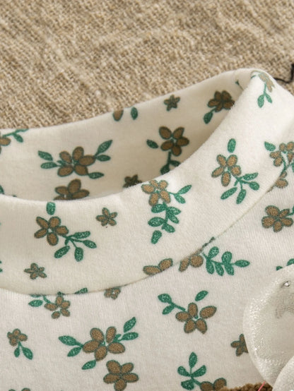 Retro Floral Print Toddler Baby Dress Long Sleeve Casual Outfit Baby Girls Daily Play Clothes Comfortable Baby Wear