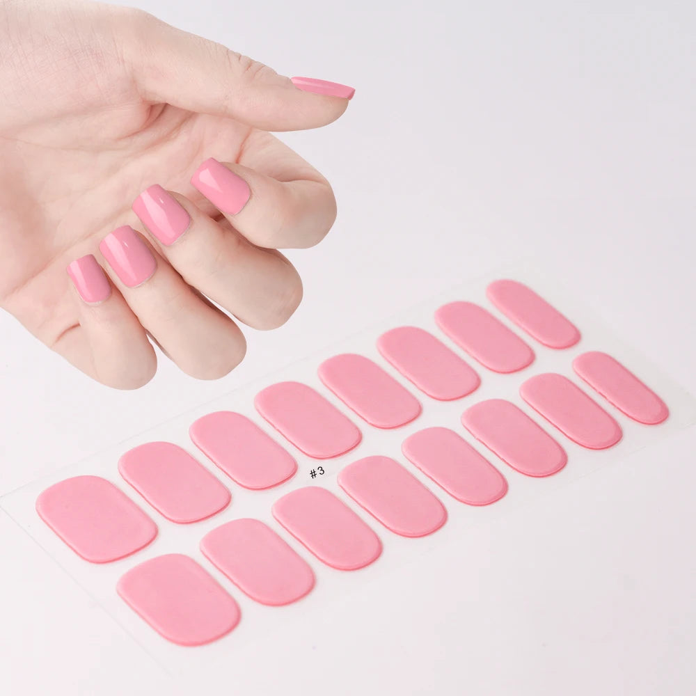 16Tips White French Semi-Cured Gel Nail Patch Sliders Full Cover Gel Nail Stickers For UV Lamp Adhesive Decals Manicure Patch #7