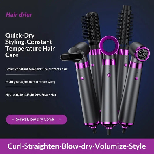 HOMEFISH 5-in-1 Electric Hair Dryer with Automatic Straight & Curling Iron Hot Air Comb & Diffuser for Outdoor Use AC Motor