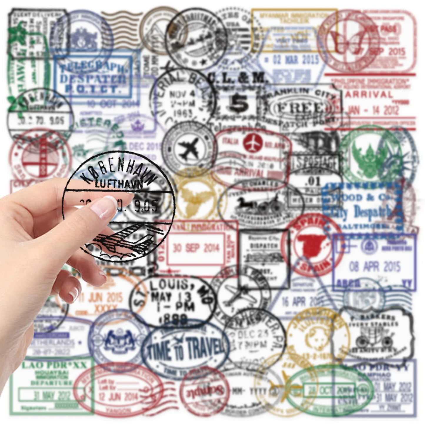 60pcs Vintage Passport Stamps Transparent Stickers Travel Decals For Phone Notebook Luggage Skateboard Guitar DIY Sticker Toy