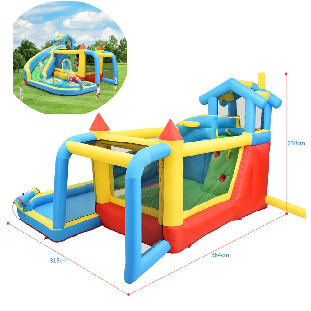 Kids' Bounce House,5 in 1 Inflatable Hopping Castle for Kids 3-10 Years, Outdoor Castle Bouncer with Slide Jump Area Water Pool Football Net