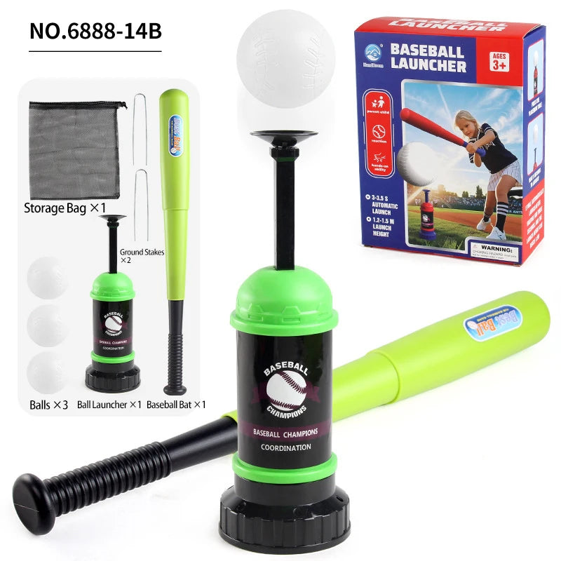 Boys Baseball Pitching Machine Toys Set with Carry Bag Ground Pegs Soft Baseball Outdoor Sports Games Training Toy Kids Gift