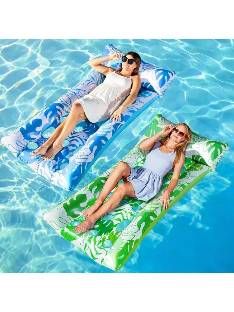 Sloosh 2Pack XL Inflatable Pool Float Mat Pool Floaties Adults Size with Headrest SunTanning Raft Lake Beach Swimming Pool Party