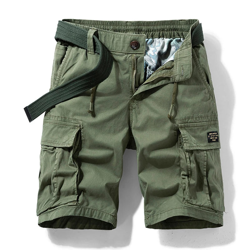 Men Summer New Multi Pockets Cotton Cargo Shorts Men Fashion Solid Quick Dry Joggers Shorts Pants Outdoor Breathable Shorts Male