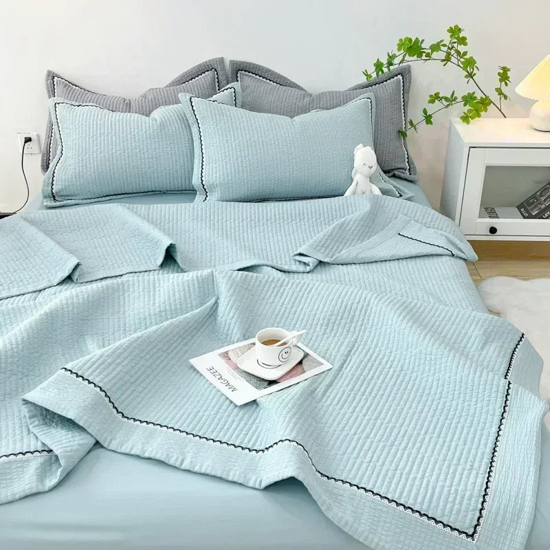 French Skin-friendly Spring Summer Blanket Set Elegance Princess Bubble Yarn Quilted Duvet Lightweight Air Conditioning Quilt