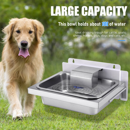 10L Automatic Pet Water Dispenser with 100Cm Metal Hose - Stainless Steel Outdoor Drinking Bowl for Cats, Chickens, And Livestock with Self-Refilling Feature