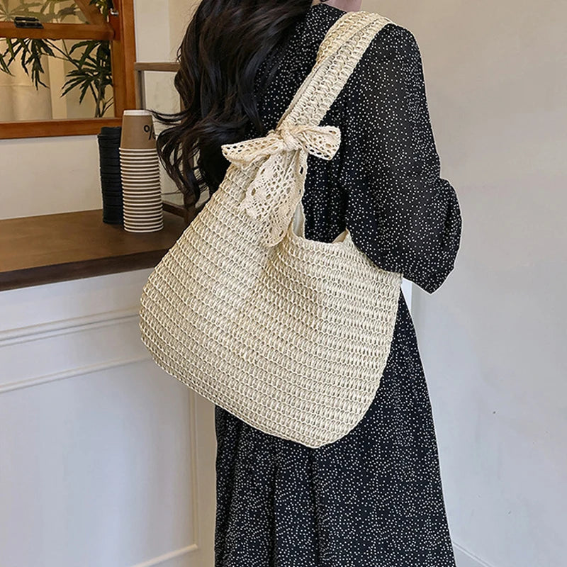 Fashion Rattan Women Shoulder Bags Woven Female Handbags Large Capacity Summer Beach Straw Bags Casual Tote Purses