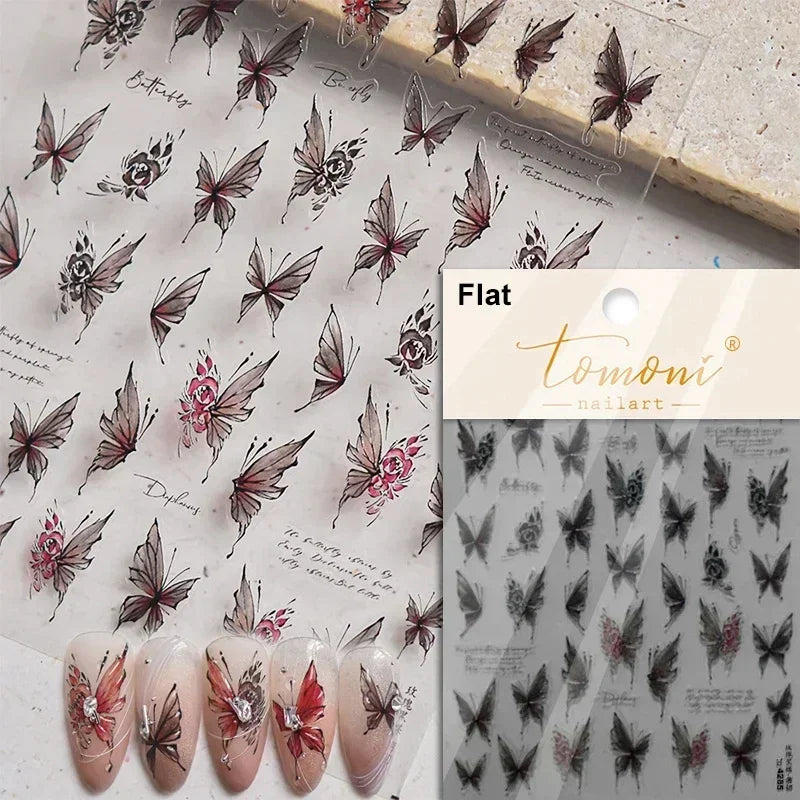 Jelly Butterfly 5D Nail Art Sticker Rhinestone Crystal Charming Shiny Insect Animals DIY Self Adhesive Decoration Manicure Decal